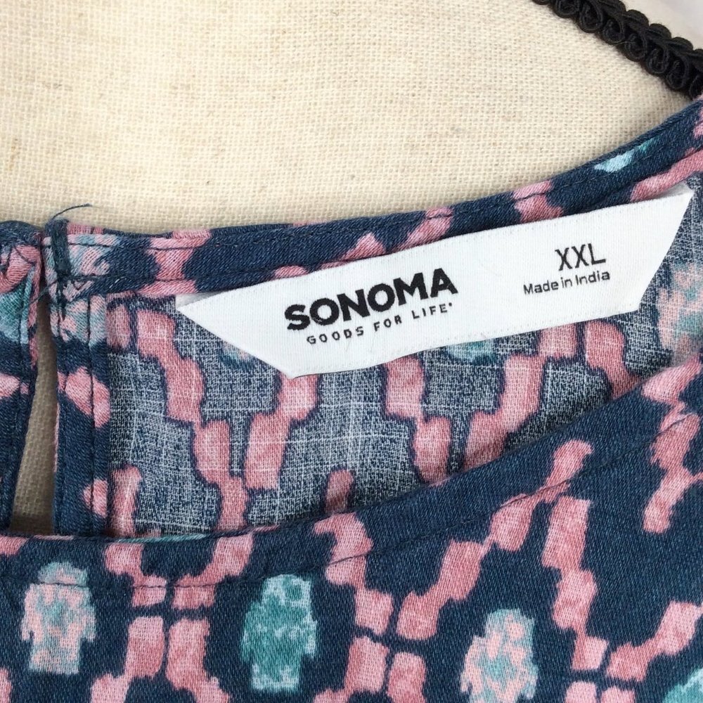 Sonoma Tank Top Womens Size XXL 2XL Blue Pink Aztec Western Boho Peasant - Picture 6 of 7